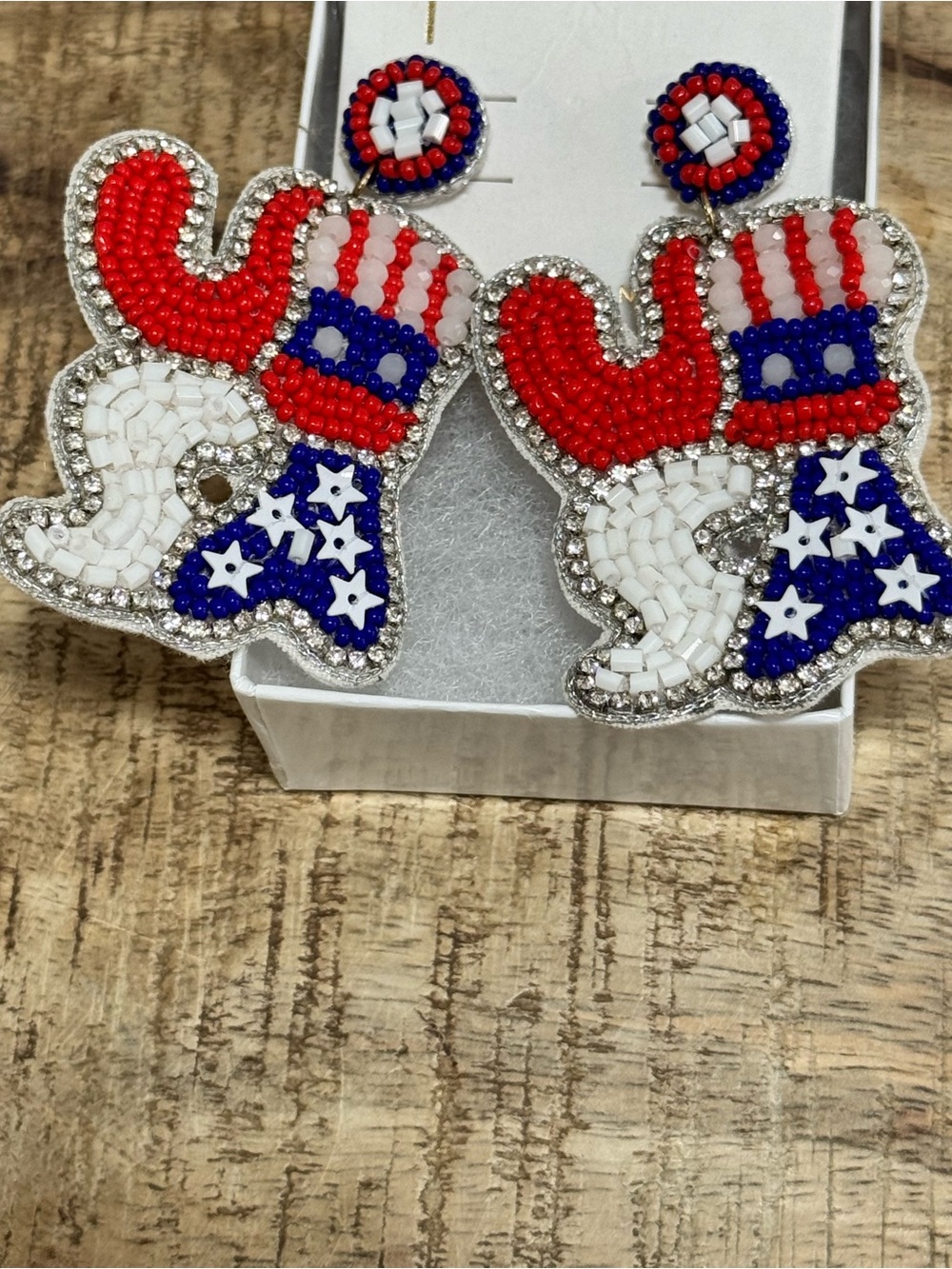Patriotic Beaded  Earrings - Red White Blue